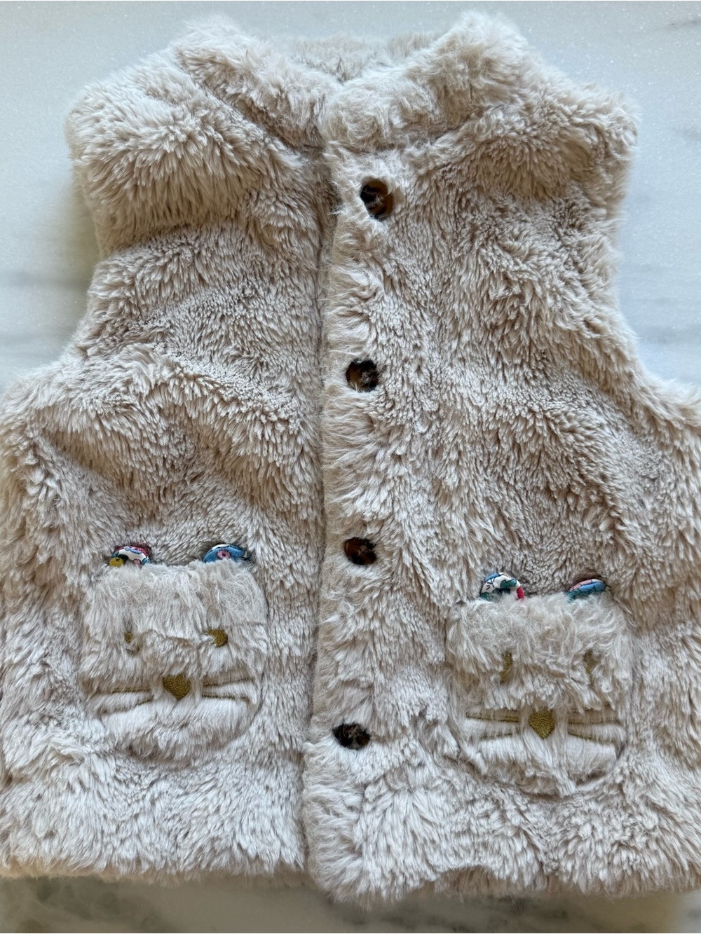 Mini Boden Plush Faux-Fur Vest in Cream